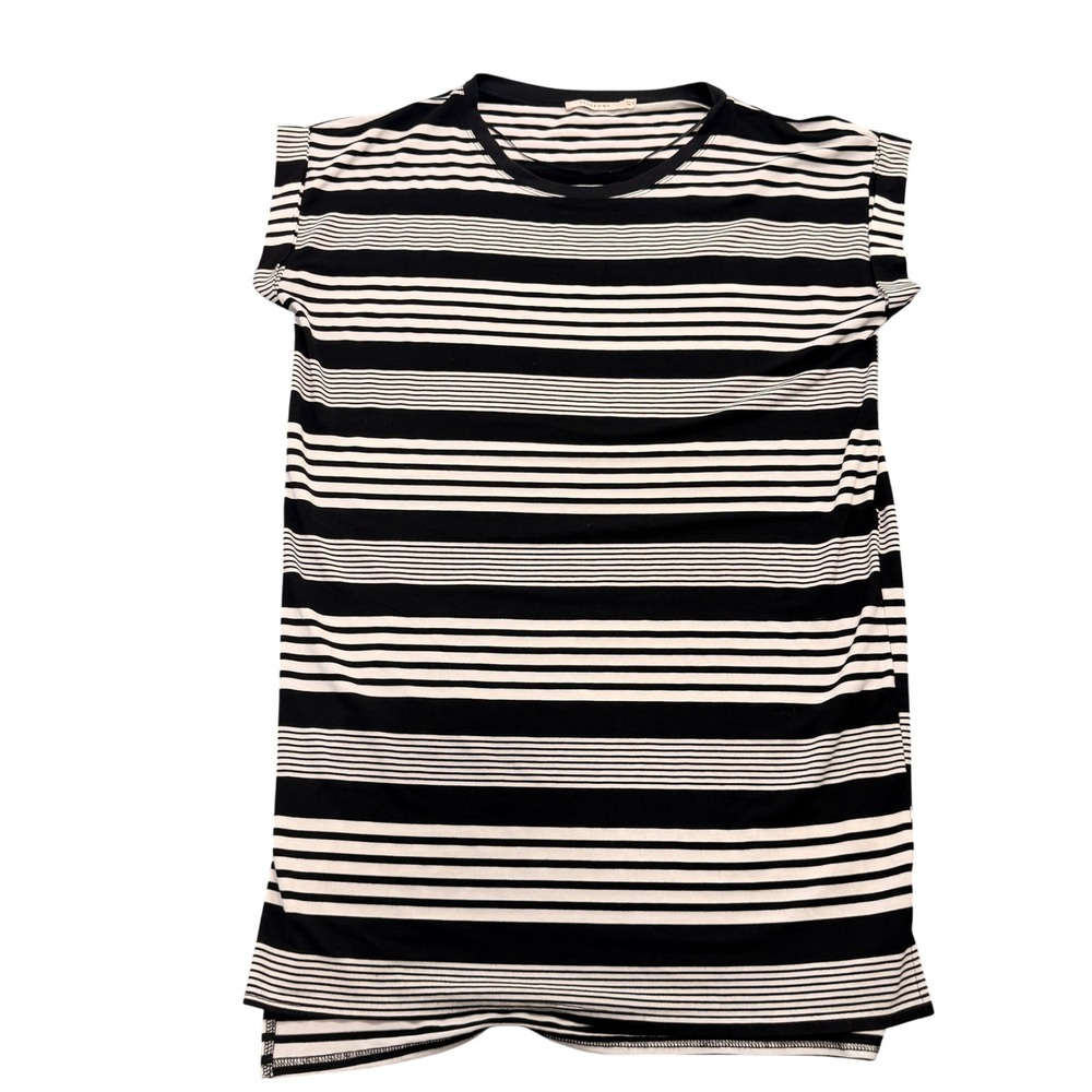 Ellison Womens Striped Cap Sleeve T-Shirt Dress Black White Small